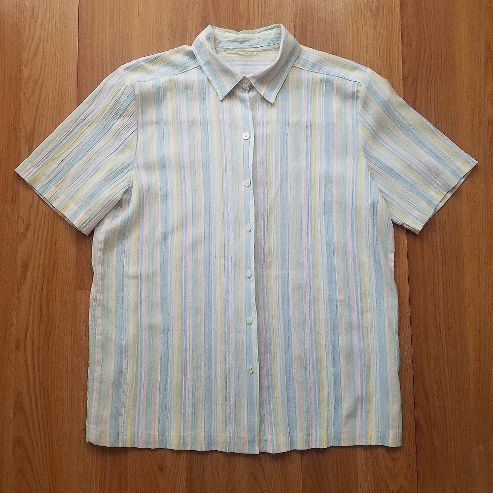 Rainbow Striped Flower Button Down Blouse